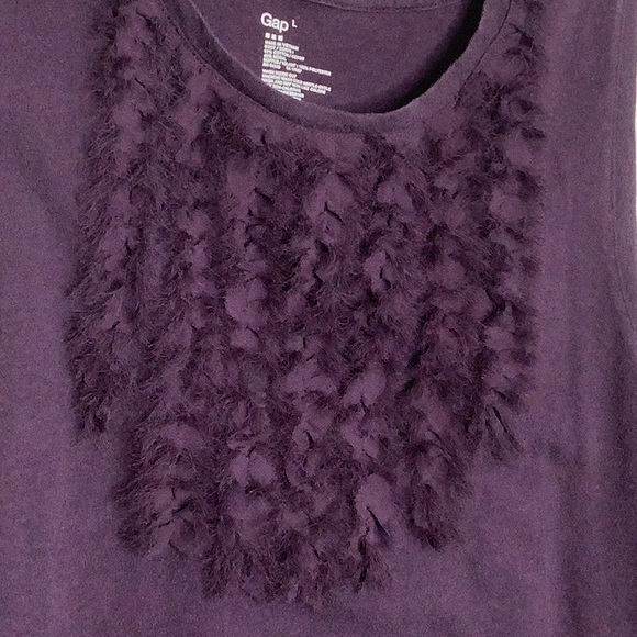 Gap Sleeveless Purple T-Shirt With Fringe Ruffle Detail Size L - Picture 9 of 10